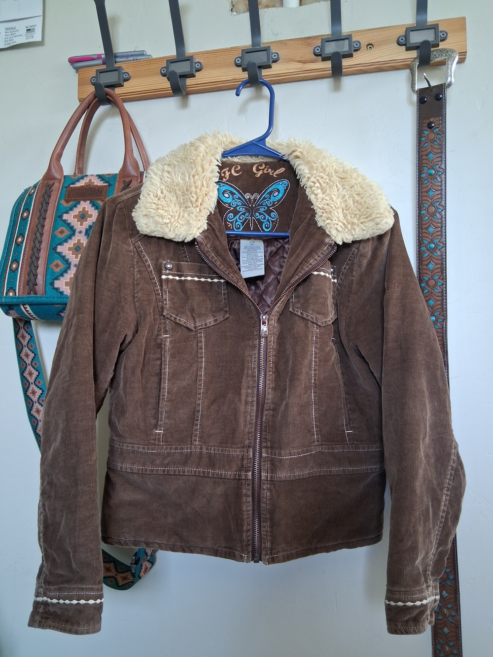Vintage, Y2k, 2000's Brown Corduroy Teddy Jacket with Cream Sherpa Collar